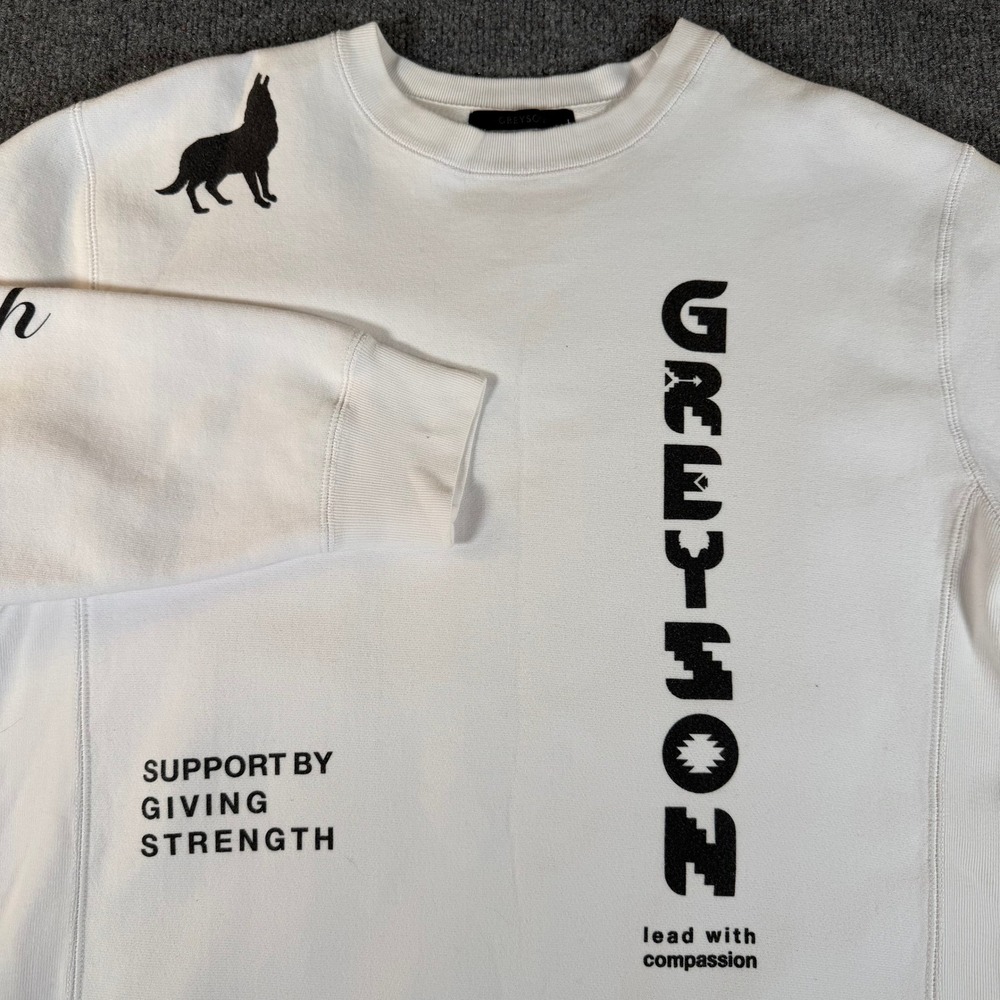 Greyson Clothiers Mens White Graphic Crewneck Sweatshirt Wolf Logo L #3421